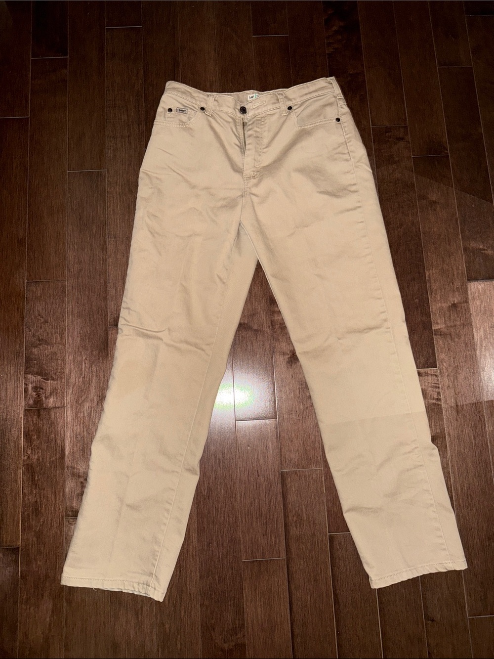 Lee Khaki Beige Relaxed Straight Leg Comfort Stretch Pants - Size 6 Medium